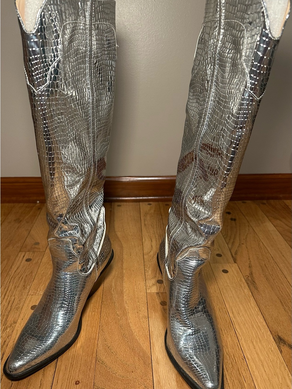 Fashion Nova Silver Croc-Embossed Over-the-Knee Boots